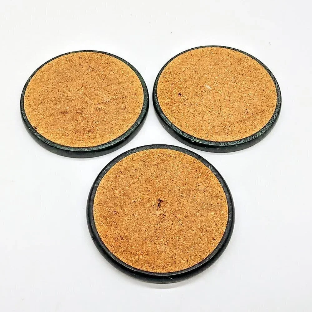 Dark Green Marble Round Cork Back Coasters (3)